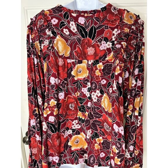Floral Long Sleeve Blouse W Shirred Neckline & Tie Detail By Nurture Large NWT - Picture 9 of 12